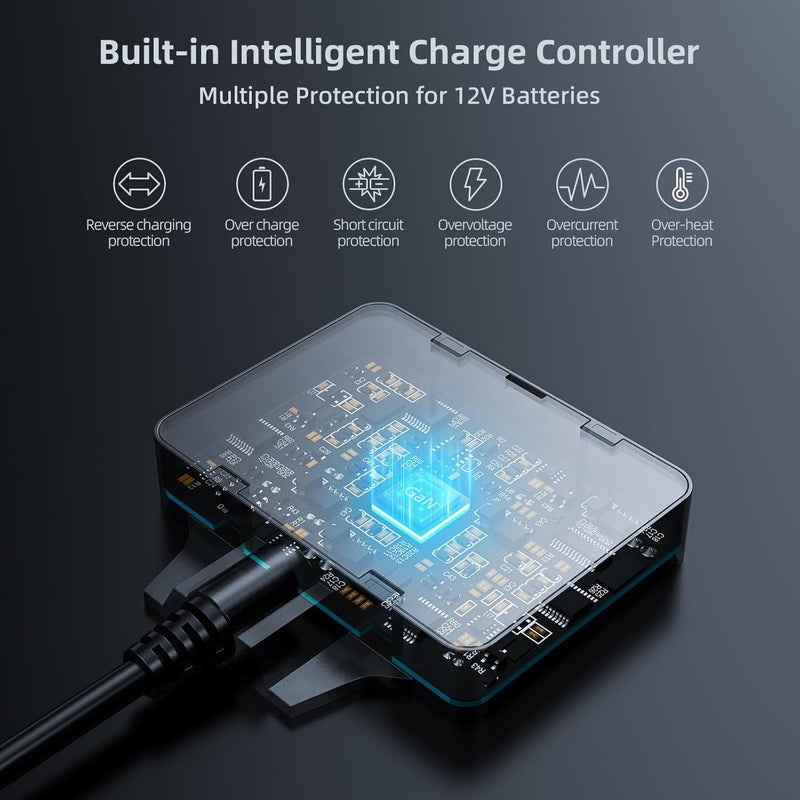 ZOUPW شاحن بطارية شمسية 20W 12V، شاحن بطارية شمسية للحفاظ على الشحن مع وحدة تحكم ذكية مدمجة، مقاوم للماء IP68 للسيارات والقوارب والمراكب الترفيهية والمقطورات (1 قطعة) - Image 3
